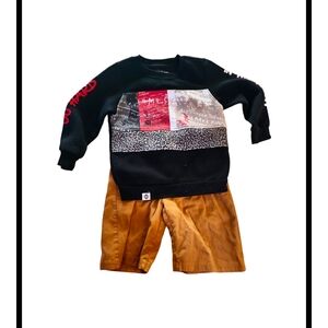 Akademiks Black Graphic Sweatshirt with Brown Shorts Boy Matching Set